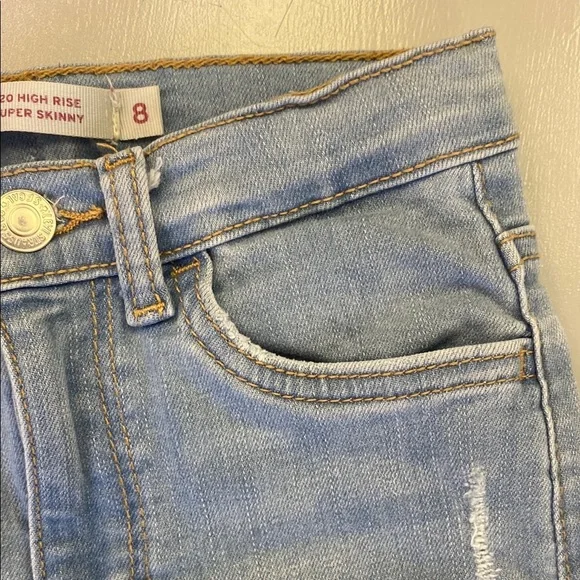 Levi’s Light Blue Distressed 720 High Rise Super Skinny Girls Jeans Size 8 - Picture 10 of 16